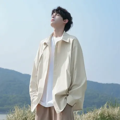回力日系长袖衬衫男春秋季2025新款宽松休闲男生衬衣美式工装外套商品大图