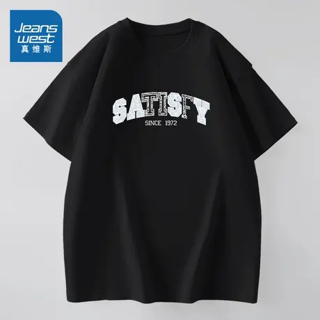 NX真维斯女装2025夏季新款时尚字母印花宽松休闲纯棉弹力短袖T恤图片