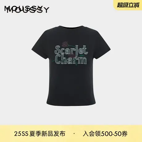 MOUSSY2025夏季新品休闲风字母玫瑰印花圆领短袖T恤028IAA90-0671图片