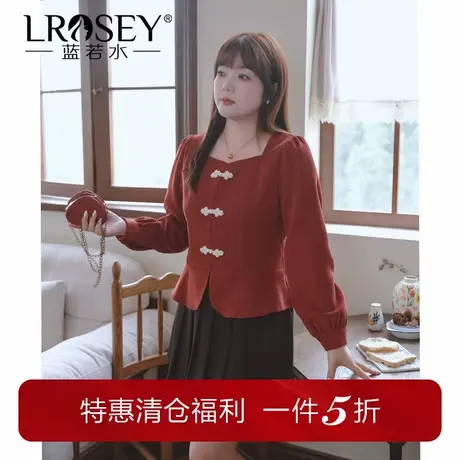 蓝若水大码女装秋季新款新中式珍珠盘扣方领衬衫胖mm复古国风上衣商品大图