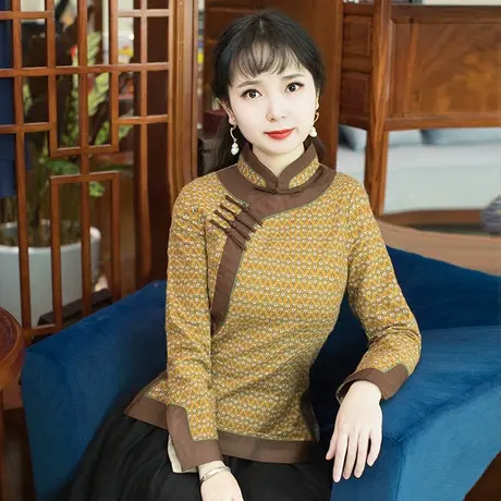 筠雅棉麻唐装女中国风秋装改良中式盘扣上衣旗袍汉服复古禅意外套商品大图