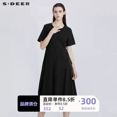 sdeer圣迪奥个性圆领拼接短袖连衣裙S21281228👀商品大图