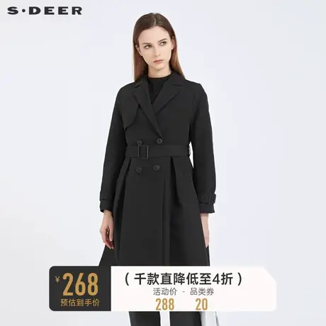 sdeer圣迪奥秋装西装领双排扣收腰中长款风衣女S21181803😨商品大图