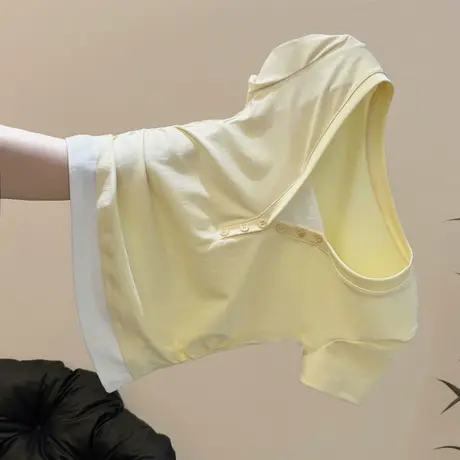 假两件设计感小众短袖T恤女夏修身韩版打底衫V领短款半袖正肩上衣商品大图