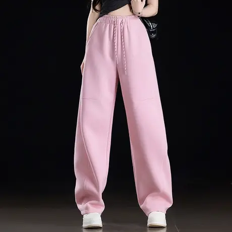 粉色香蕉运动裤女2025新款春季流行穿搭休闲弯刀裤小个子直筒卫裤图片