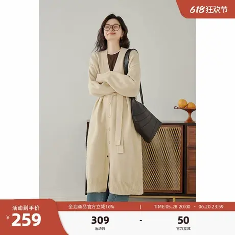 嘉茱莉2025春季新款长款针织开衫外套女宽松针织上衣V领毛衣毛衫商品大图