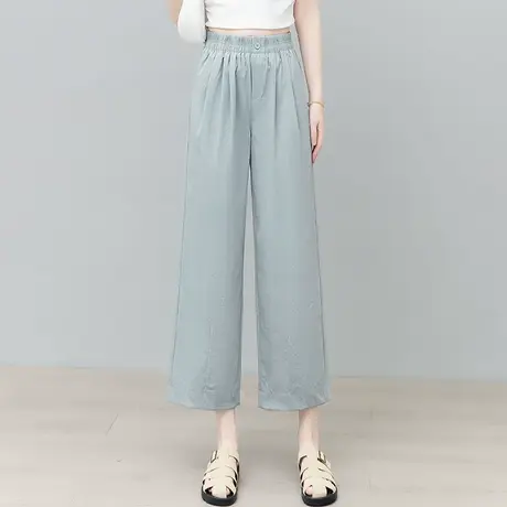 灰蓝色九分窄版直筒裤女夏季轻薄凉爽休闲裤松紧腰百搭透气阔腿裤商品大图