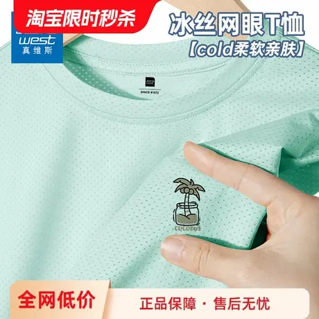 GV真维斯冰丝短袖t恤男款夏季青少年网眼速干衣男士水绿运动上衣B图片