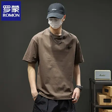 罗蒙2025夏季新款男装刺绣短袖T恤衫宽松圆领纯棉透气百搭上衣N1Z图片