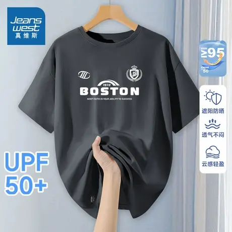 KC真维斯男装T恤 2025秋季新款美式英文字母图案印花圆领短袖T恤商品大图