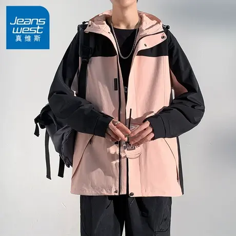 N5真维斯连帽外套男2025秋季新款潮流宽松冲锋衣男士春秋休闲夹克图片