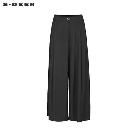sdeer圣迪奥女装2022新款休闲压褶插袋黑色阔腿长裤S22160805图片
