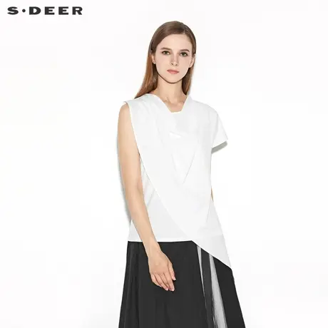 sdeer 圣迪奥 女装堆堆领不对称拼接T恤S20280132图片
