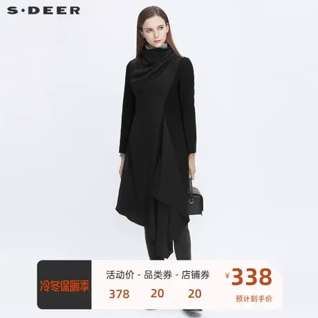 sdeer圣迪奥女装休闲立领拼接不规则毛呢大衣女外套S20481839图片