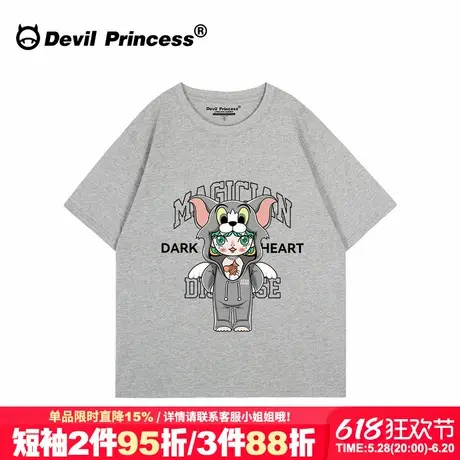 chic学院风百搭通勤灰色短袖t恤女小众卡通印花正肩半袖上衣ins潮商品大图