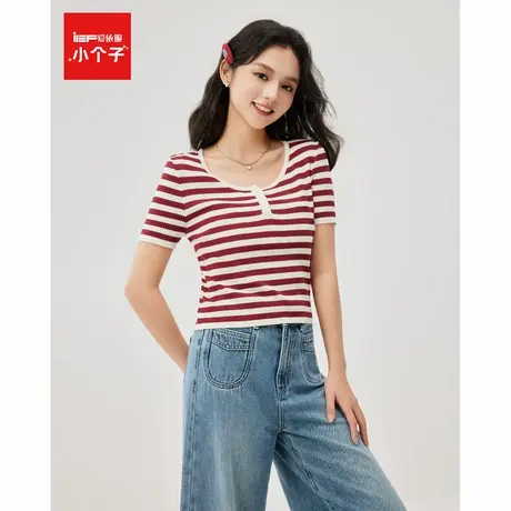 IEF/爱依服2025夏季新款时尚条纹T恤女复古毛针织圆领百搭上衣图片