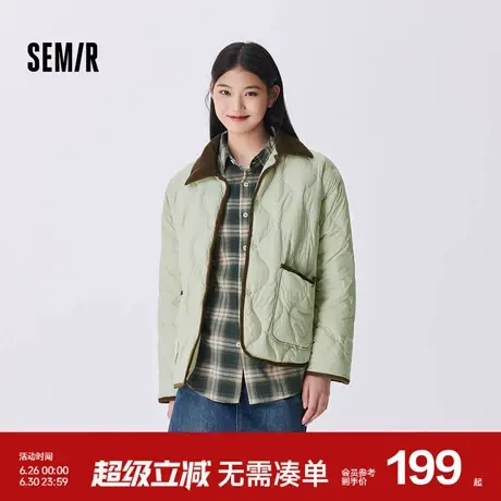森马羽绒服女短款轻薄外套灯芯绒翻领冬三防外套复古semir羽绒服商品大图
