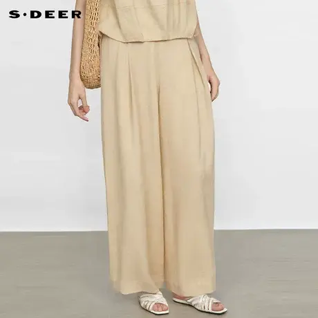 sdeer圣迪奥女装25年新品OL风高腰插袋压褶阔腿长裤S252Z0809商品大图