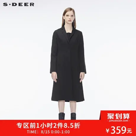 sdeer圣迪奥秋冬女装复古闪银纯黑绣花长款风衣外套S17381831🤗商品大图