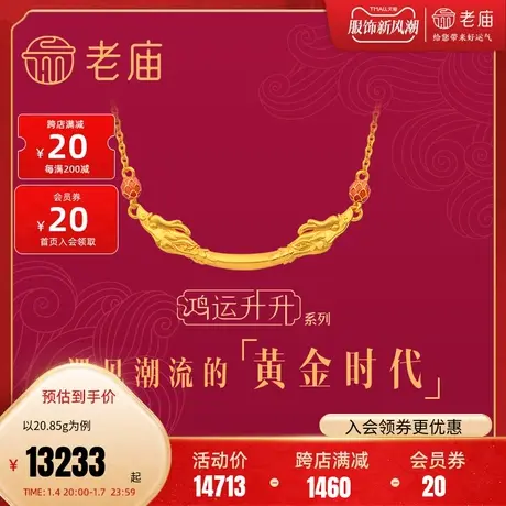 张若昀同款老庙黄金足金999鸿运升升佳偶双龙戏珠珐琅项链送礼图片