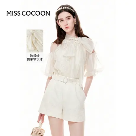 可可尼COCOON【金粉绮生】2025夏季新款欧根纱挖肩袖性感雪纺衫女商品大图