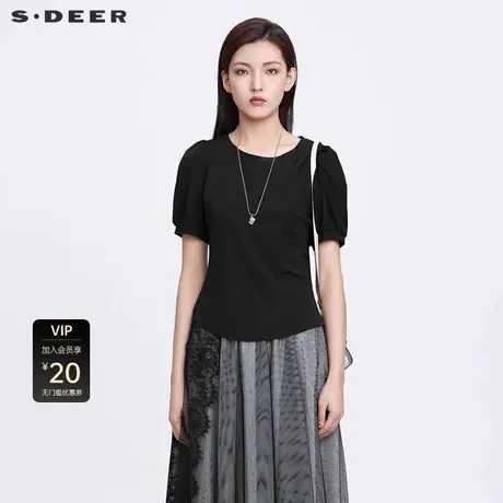sdeer圣迪奥t恤女 夏 显瘦女装休闲圆领泡泡袖基本款T恤S22280148图片