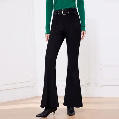 希区瑞普复古百搭西裤喇叭裤女通勤显瘦黑色加绒长裤商品大图