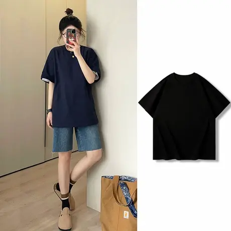 简约纯色正肩纯棉短袖t恤女2025新款夏季洋气宽松显瘦打底衫半袖t图片