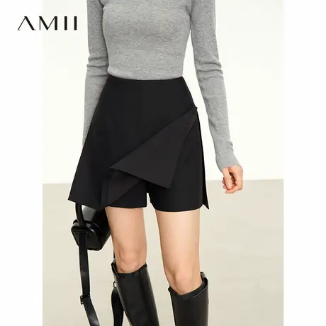 Amii2025夏新款通勤摩登宽松侧拉链双层裙裤休闲短裤女A字型裤子商品大图