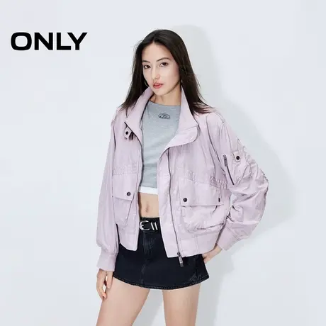 ONLY2024秋冬新款潮酷大口袋高领宽松纯色风衣外套女|124336019商品大图