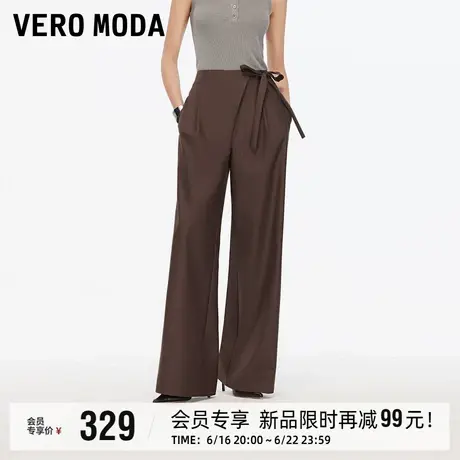 Vero Moda休闲裤2025夏秋新款斜门襟系带高腰宽松阔腿裤简约百搭商品大图
