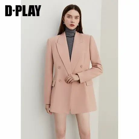 DPLAY2025年春季新款百搭橘粉色西装女设计感树脂双排扣短款外套商品大图