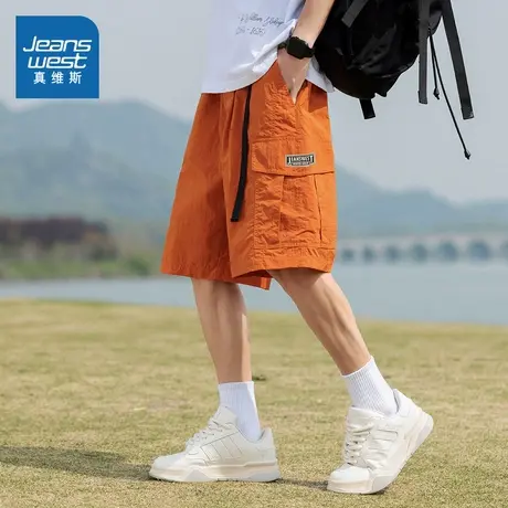 E5真维斯男装2025夏季新款 男士简约时尚宽松休闲工装短裤男商品大图