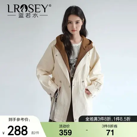 【叠穿假两件连帽外套】蓝若水大码秋装新款设计感工装中长款上衣商品大图