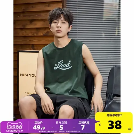唐狮2024春夏新款男背心圆领坎肩无袖上衣字母港风休闲内搭T恤潮图片