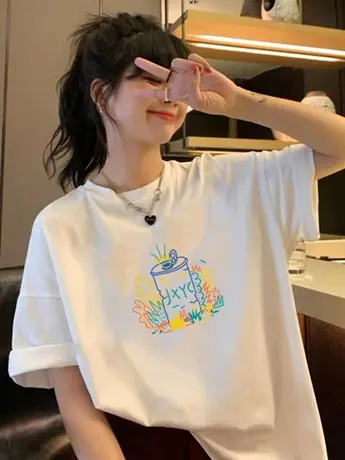 设计感小众短袖t恤女2023新款夏季韩版宽松百搭减龄洋气仿棉上衣商品大图