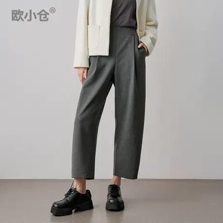 OXC/欧小仓奶茶系列 松紧腰打褶香蕉裤 梨型友好九分西装便裤商品大图