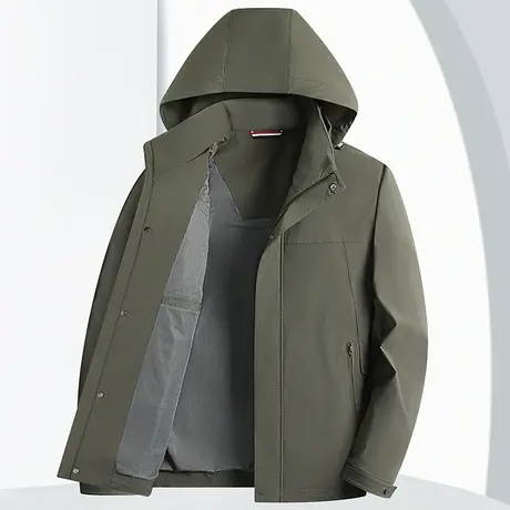 中青年爸爸装商务休闲连帽冲锋衣运动开衫上衣春季新款户外夹克衫商品大图