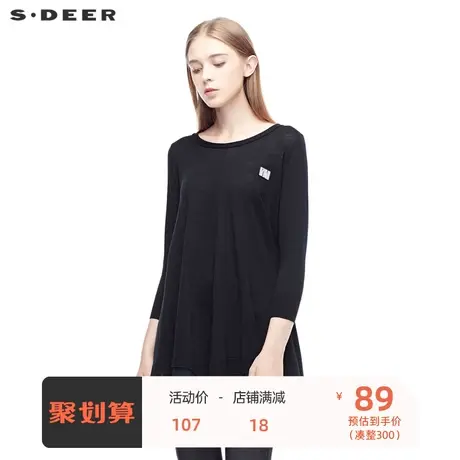 sdeer圣迪奥时尚休闲圆领字母贴布创意拼接长袖针织S191A3554图片