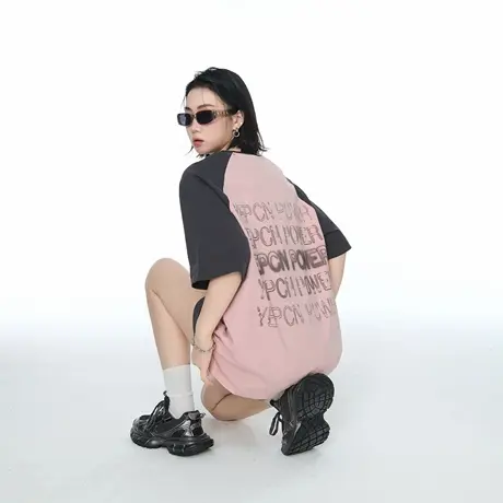 YEP2025夏季新款撞色字母印花T恤女潮牌宽松短袖街头风半袖上衣图片