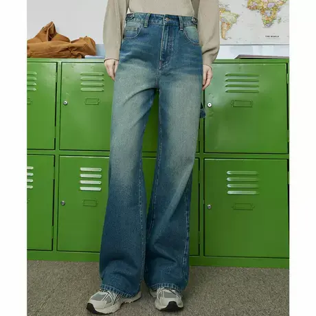a02高腰休闲百搭阔腿裤2025春季复古做旧水洗经典款女式牛仔裤图片