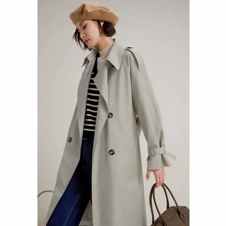 弥古英伦风风衣外套女款春秋时尚小个子气质高级感中长款翻领大衣商品大图