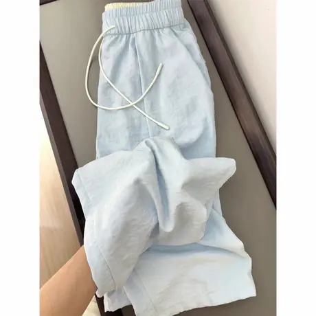 褶皱肌理感休闲阔腿长裤女夏季宽松韩版高腰百搭运动拖地裤ins潮商品大图