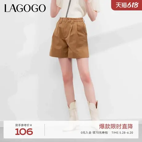 LAGOGO美拉德纯棉短款休闲裤女拉谷谷夏季新款高腰阔腿显瘦直筒裤商品大图