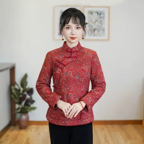 筠雅冬季新款唐装修身减龄加厚旗袍小棉袄国风夹棉保暖棉衣24J366图片