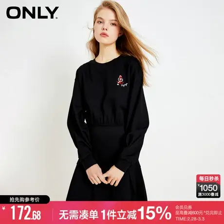 ONLY冬季复古休闲运动风宽松收腰显瘦卫衣连衣裙女图片