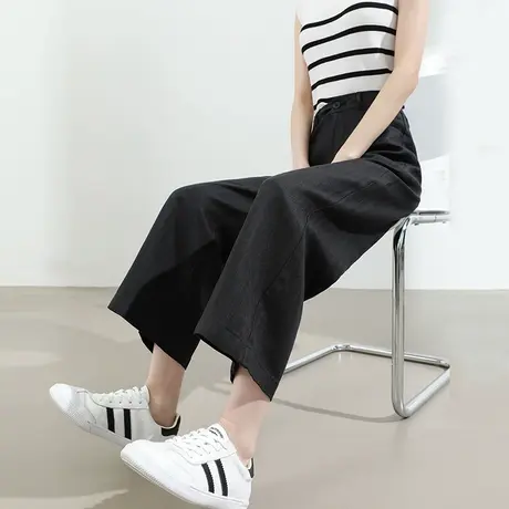 莱赛尔天丝亚麻休闲裤女夏季薄款高腰宽松小个子八九分直筒阔腿裤商品大图