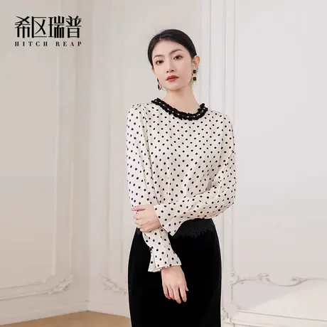 【希区瑞普】百搭波点小香风长袖丝绒钉珠衬衫打底衫春女士上衣商品大图
