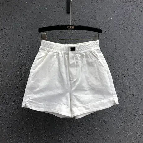 欧货四分阔腿裤女25春夏新款白色松紧腰气质高腰休闲百搭牛仔短裤商品大图