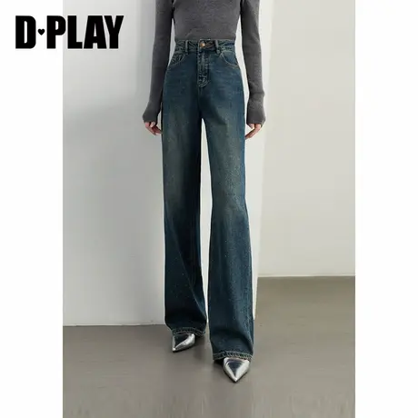 DPLAY【黑标】2024冬季磨毛休闲烫钻牛仔裤梨形身材遮胯直筒裤女商品大图